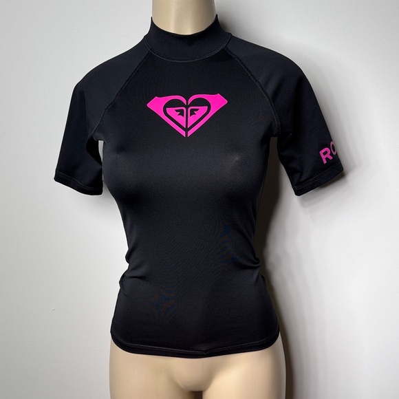 Roxy | Swim | Roxy Black Rash Guard With Pink Logo | Poshmark